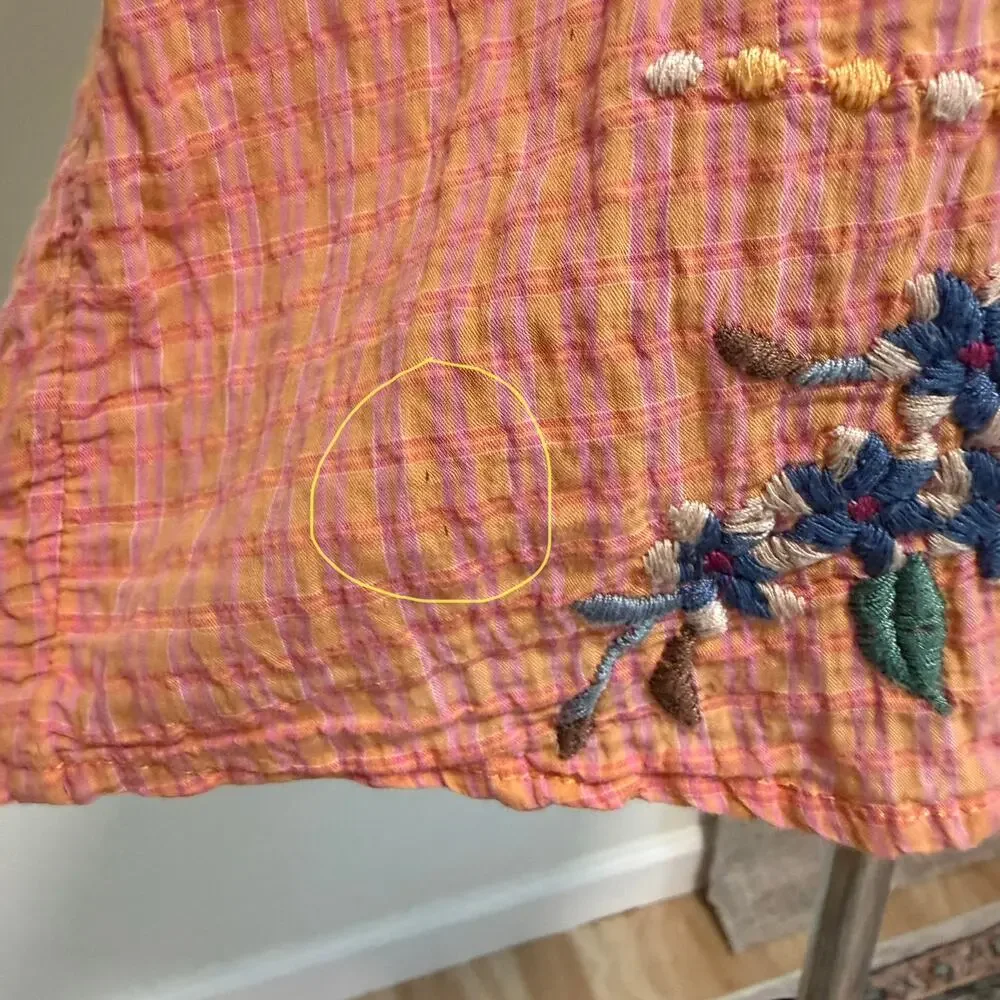 Johnny Was Workshop Embroidered Top XS Peach Floral Jungle Butterfly Leopard Bee
